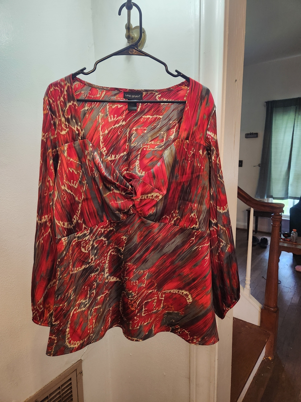 Lane Bryant Red and Brown Twist-Front Tunic